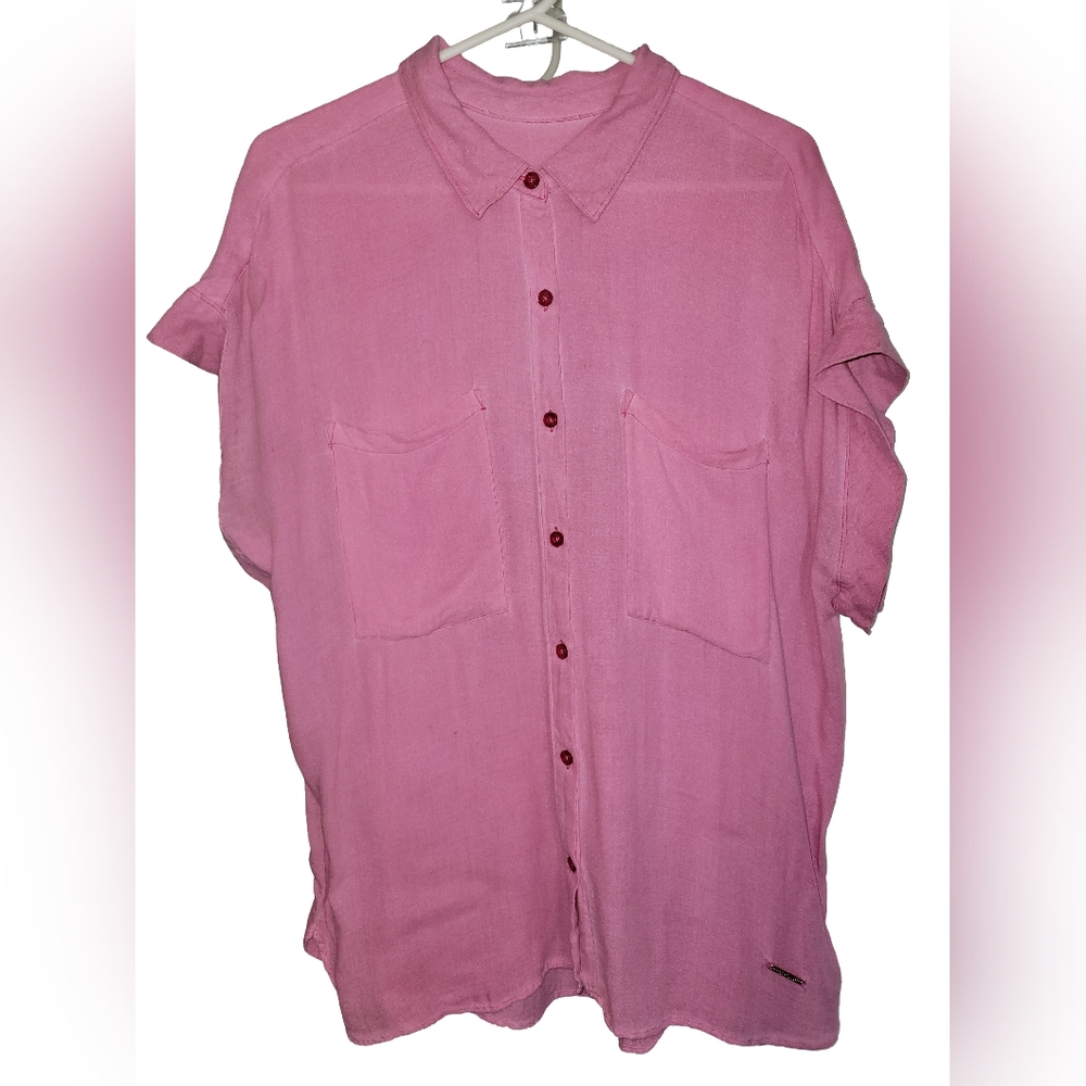 Marc New York Andrew Mark Pink Rayon Short Sleeve Button-up Blouse
